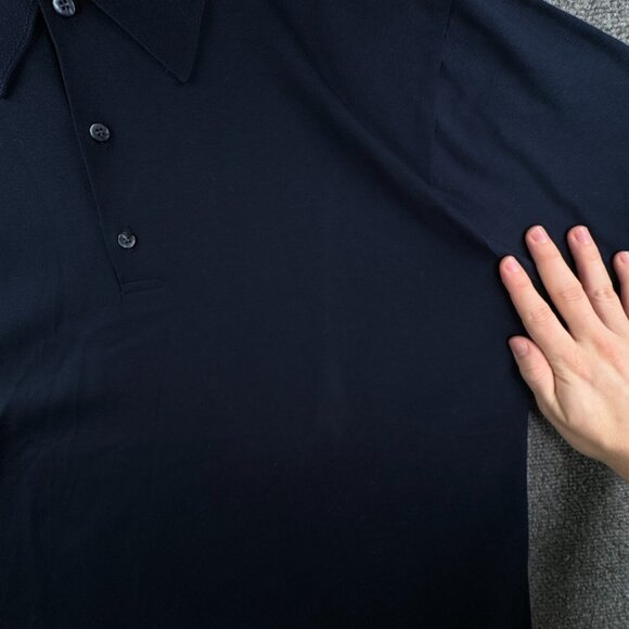 Robert Barakett Knit Polo Sweater Navy Blue Point Collar Medium LIGHTWEIGHT - Picture 11 of 14
